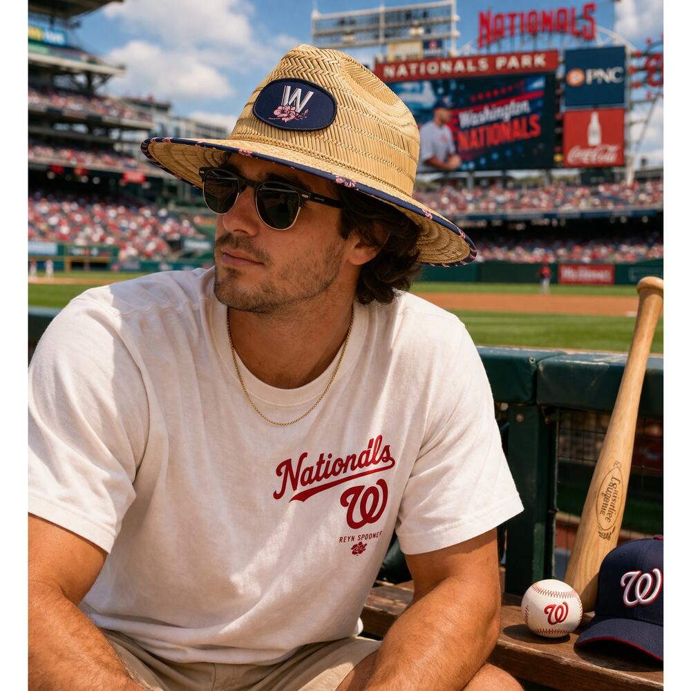 Reyn Spooner Washington Nationals Straw Sun Hat Wide Brim Floral MLB Golf Beach